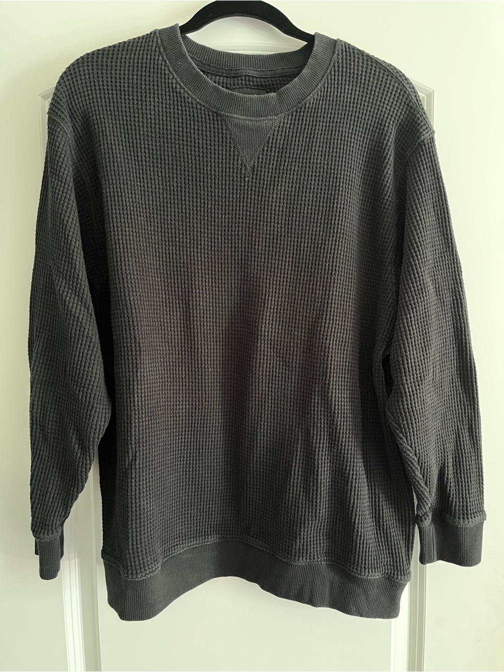 aerie Women’s Black Waffle Crewneck Sweater